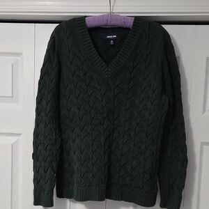 Lands' End Womens Dark Green V-Neck Drifter Sweater